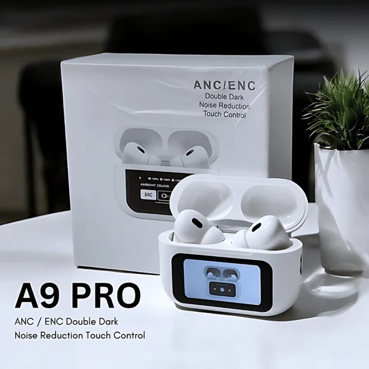 A9 PRO Anc Earbuds The Latest Anc+Enc Smart Screen Style with Multiple Language Options Earbuds