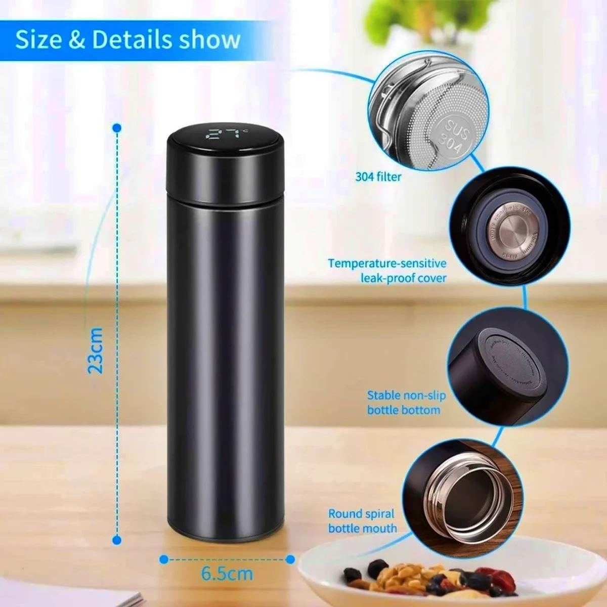 Stainless Steel Temperature Water Bottle, Capacity: 500 mL